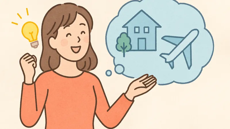 お金の教養講座を受けて将来の夢を思い描く女性のイラスト