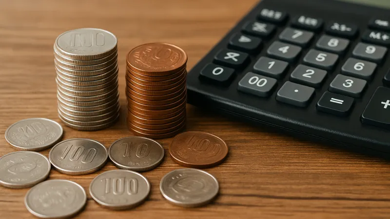 硬貨と電卓が並ぶ料金計算のイメージ