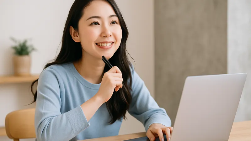 ブログ開設に前向きな表情でパソコンに向かう初心者女性