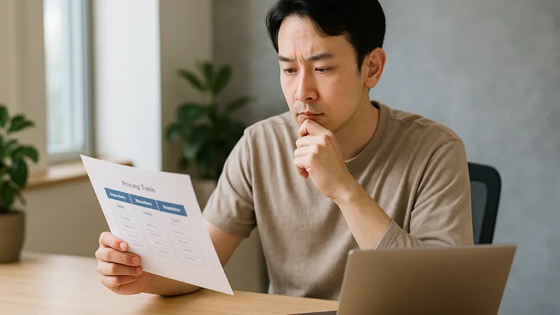 エックスサーバーの料金プランを比較して検討する男性