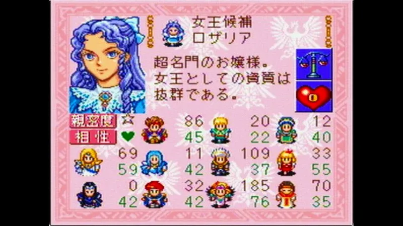 アンジェリーク（スーファミ）のロザリアのパラメータ画面