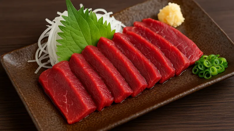 食欲をそそる馬刺しの盛り合わせ写真