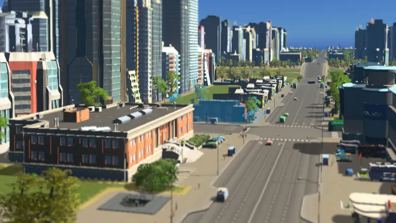 Cities:Skylines（PCゲーム）の発展した街の様子を立体的に表示している様子