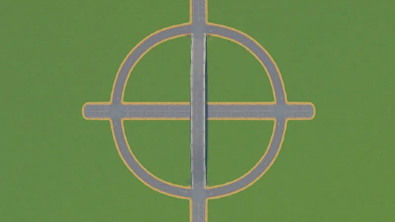Cities:Skylines（PCゲーム）で円の外に道路を延ばした様子