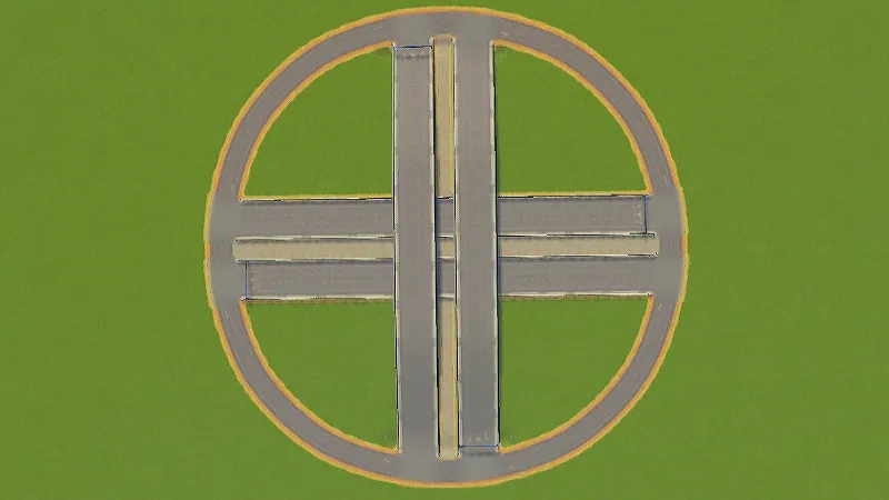 Cities:Skylines（PCゲーム）で一方通行2本でジャンクションを作っている様子