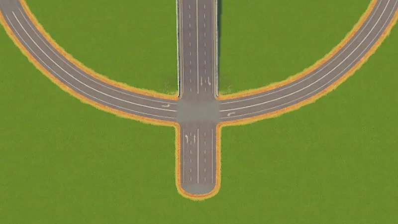 Cities:Skylines（PCゲーム）で車線規制を設定している様子