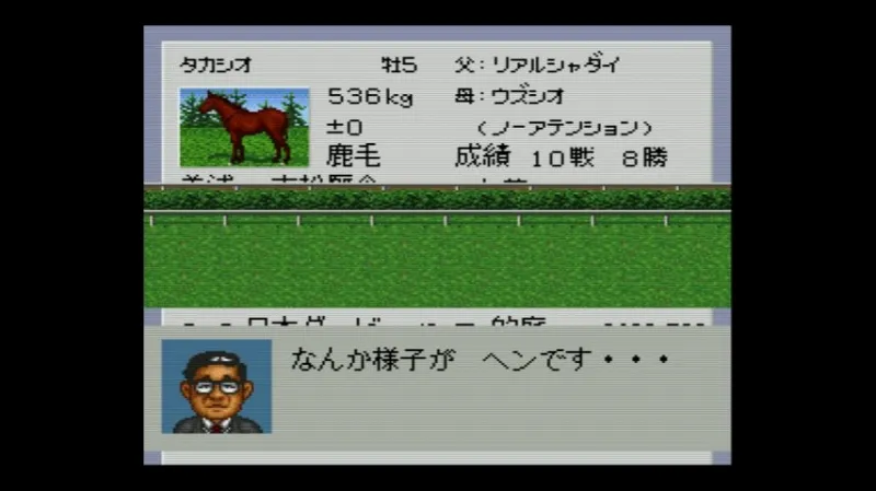 ダビスタ3（スーファミ）で競走馬が調教中に故障した場面