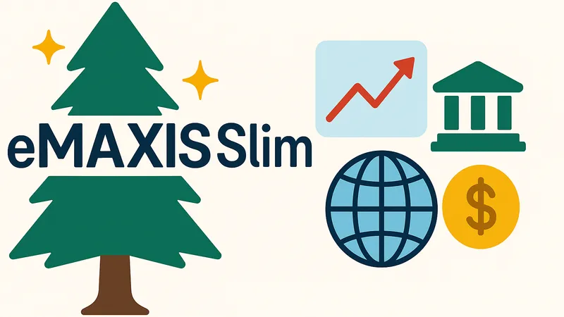 eMAXIS Slimシリーズが選ばれる理由を表現した金融モチーフのイラスト