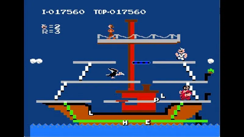 【FC】ポパイの3面でバーナードが急降下している様子