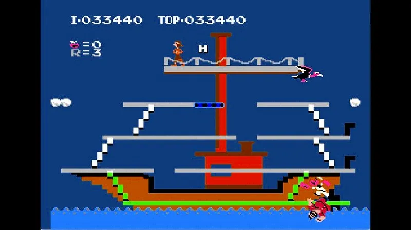 【FC】ポパイの3面でBGM終了直前にブルートを左パンチで吹っ飛ばしている様子