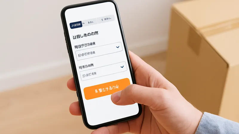 スマートフォンで引越し侍の見積もりフォームに市区町村と町名を入力している様子