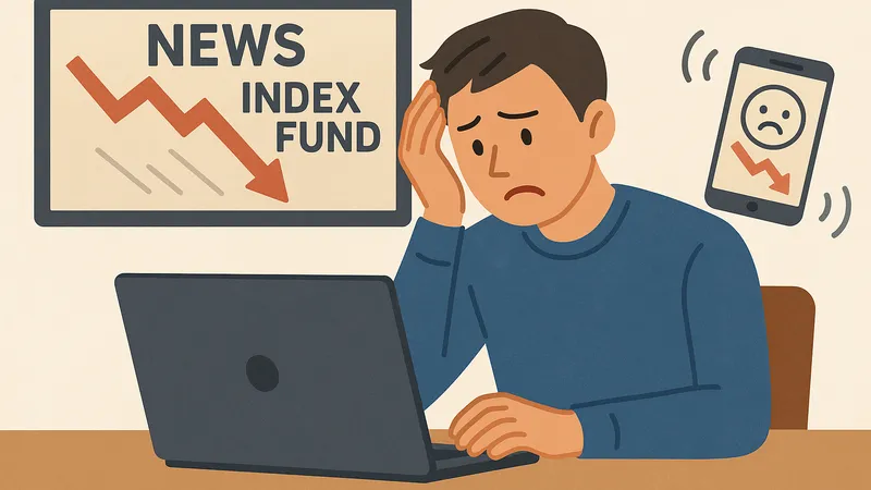 暴落時のニュースとSNSに不安を感じる男性のイラスト