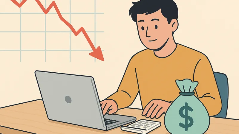 暴落中でも冷静に積立投資を続けている男性のイラスト