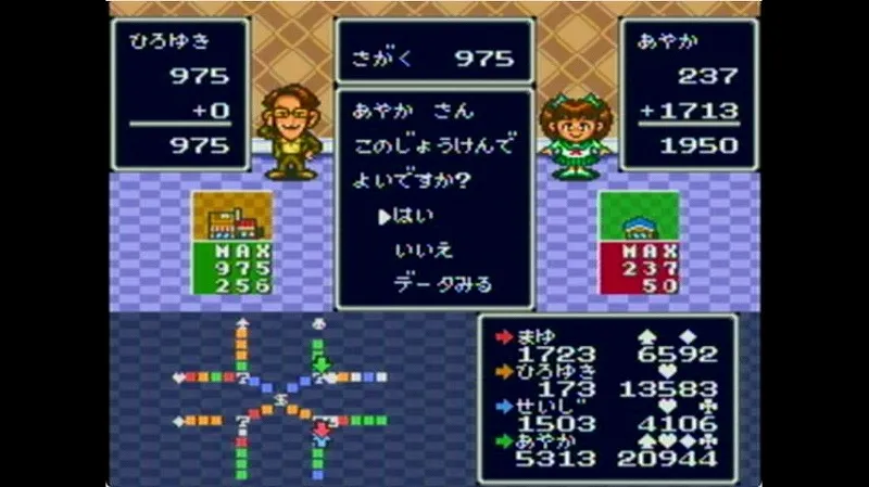 いただきストリート2（スーファミ）で2倍の価格でお店交換の交渉をしている場面