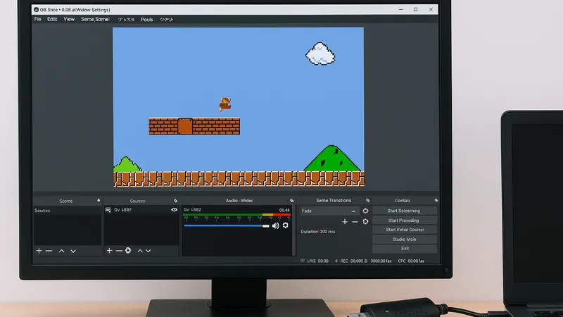 OBS Studioでゲーム画面のプレビューを表示しているPCモニターの写真