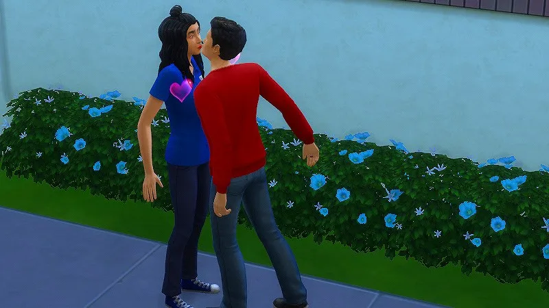 【PC】シムズ4の花壇の前でファーストキスをする男女のティーン