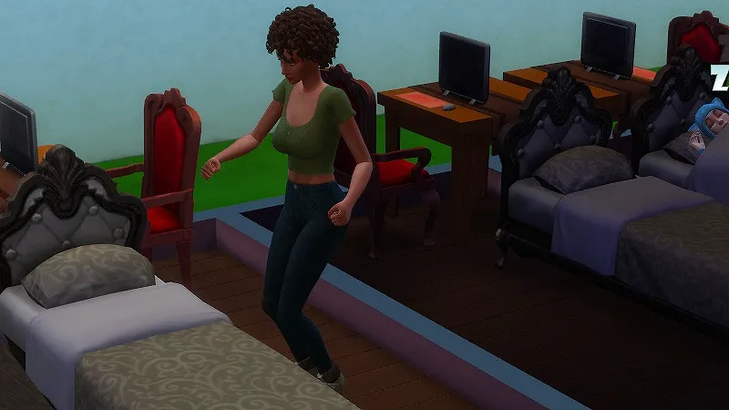 【PC】シムズ4で女性のシムが起きて着替えている様子