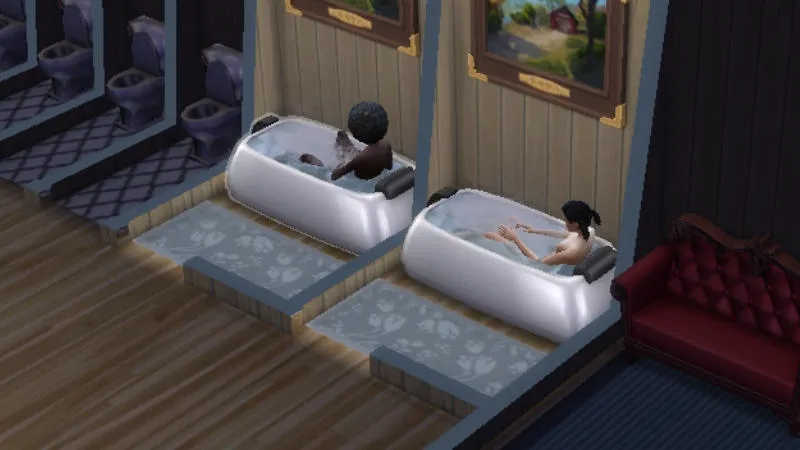 【PC】シムズ4で2人の女性のティーンが入浴している様子