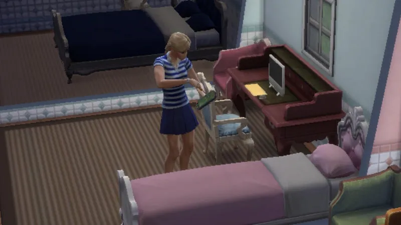 【PC】シムズ4でベッドをアップグレードしている女性シム