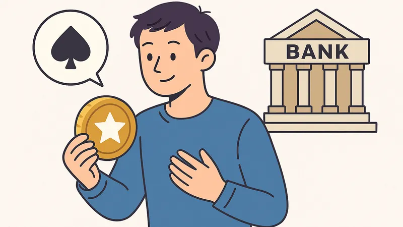 ポイント還元を検討しつつも本質を見極めようとする若い投資家のイラスト
