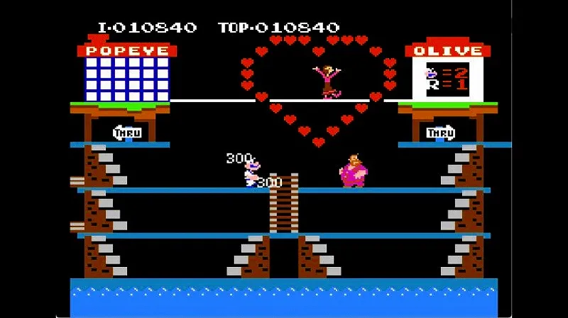 ポパイ（ファミコン）の1面クリアの様子