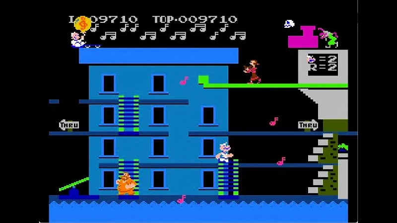 ポパイ（ファミコン）の2面プレイ中