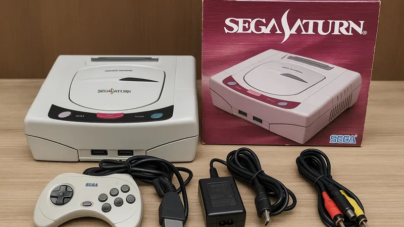 セガサターン本体と付属品が並べられた商品画像