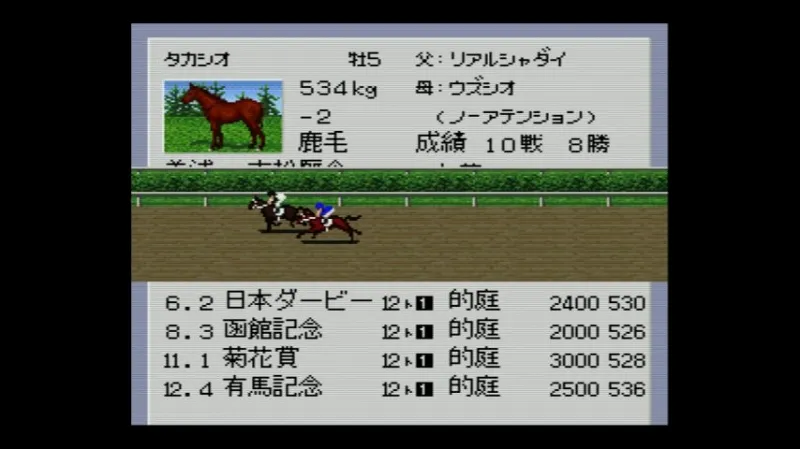 【SFC】ダビスタ3で競走馬が併せ馬で調教している様子