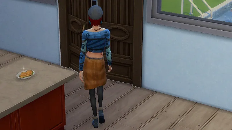 シムズ4（PCゲーム）で女性のティーンが歩いている後ろ姿