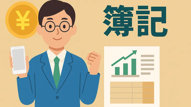 スマホを手に真剣な表情で画面を見つめる男性のイラスト。スキマ時間に学習している雰囲気がある。