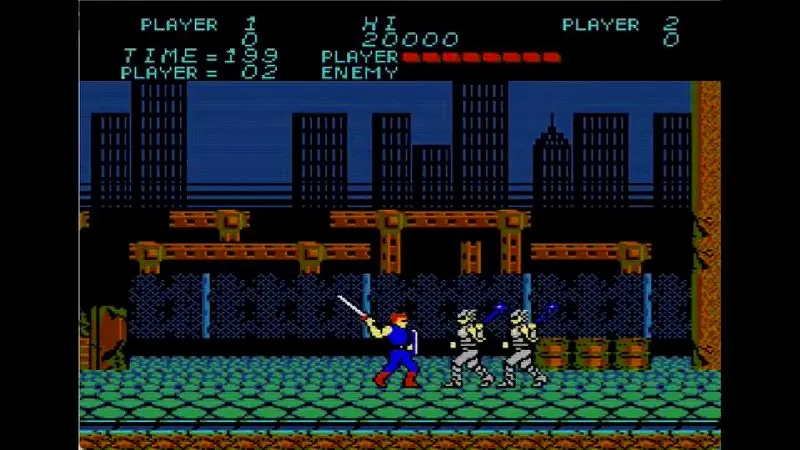 闘いの挽歌（ファミコン）のステージ1前半の戦闘シーン