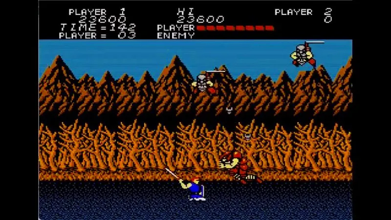 闘いの挽歌（ファミコン）のステージ2後半の戦闘シーン