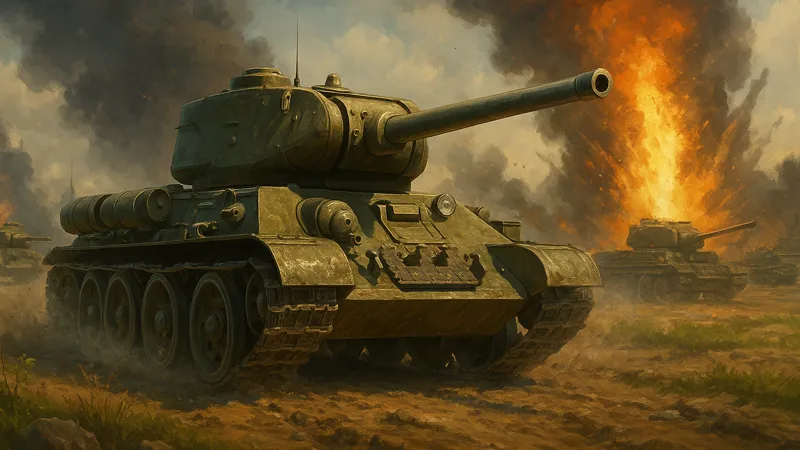 戦場を進軍する重装甲の第二次世界大戦風戦車部隊