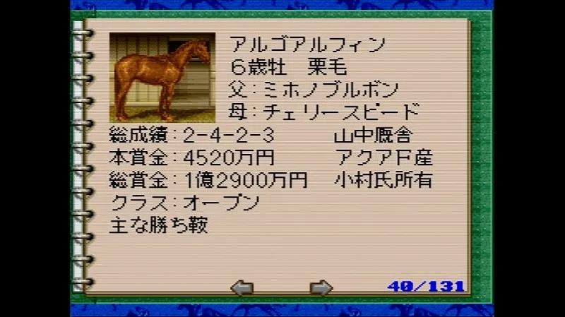 ウイポ2（スーファミ）の短距離馬の画像