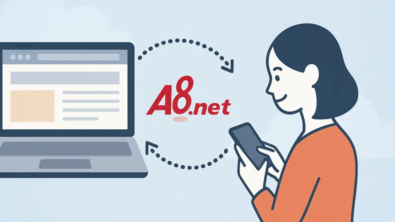 A8.netを介してブログとスマホユーザーがつながるイメージ図