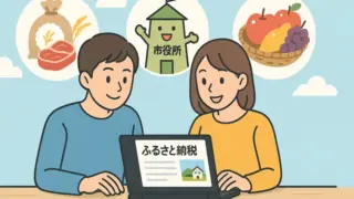 ふるさと納税の制度を説明するガイド風のイラスト