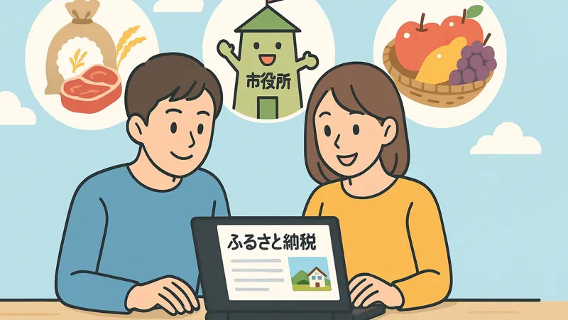 ふるさと納税の制度を説明するガイド風のイラスト