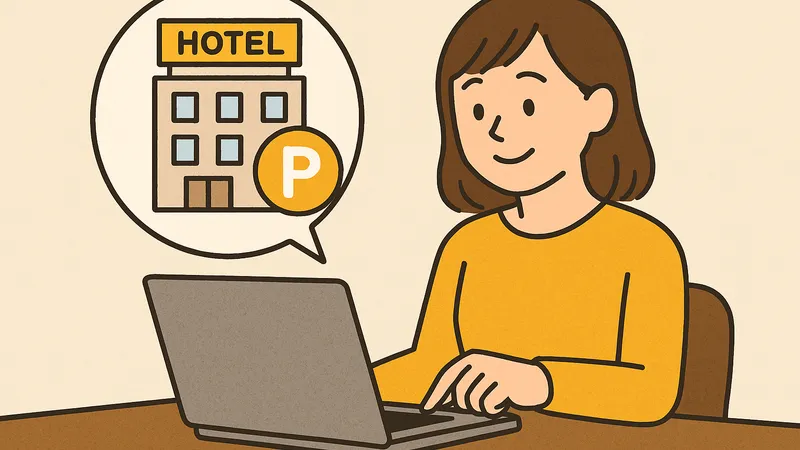 ホテル予約でポイントを活用する女性のイラスト