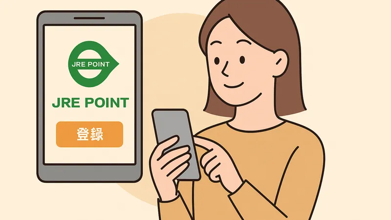 JRE POINTに登録する女性のイラスト
