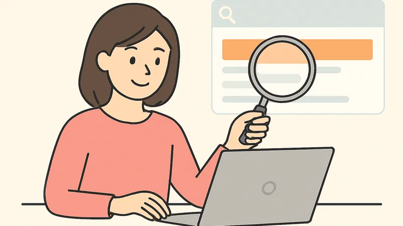 もしもアフィリエイトについて調べている若い女性のイラスト