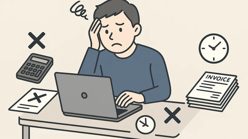 ノーセルリバランスの複雑な計算に悩む男性のイラスト