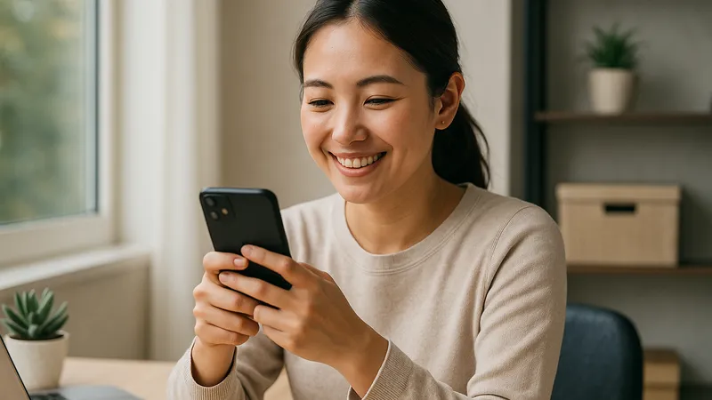 スマートフォンで気軽なバイトを探している若い女性の写真