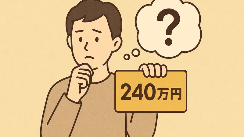新NISAで簿価240万円分を空ける方法に悩む男性のイラスト