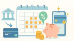 国民年金保険料を2年前納し、口座振替やクレジットカードのポイントで節約するイメージ（カレンダーと貯金箱）