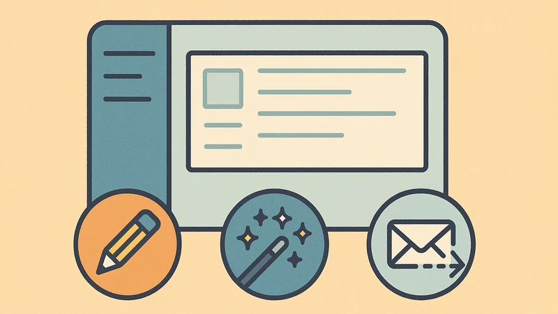 WordPressの管理画面をイメージしたパネルの手前に、Classic Editorを連想させる鉛筆アイコン・Advanced Editor Toolsを連想させる魔法の杖アイコン・Contact Form 7を連想させる封筒アイコンが並んでいるイラスト