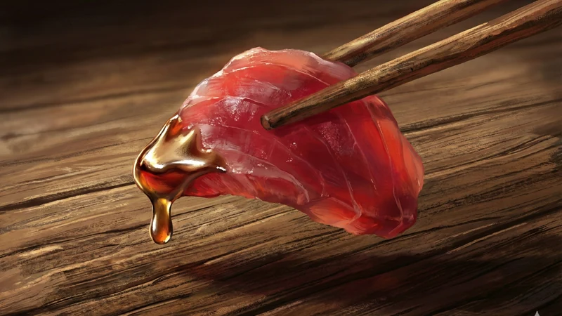 箸でつまんだ薄切りの馬刺しに濃いタレがとろりと垂れ、木目のテーブルがボケる寄りの一瞬