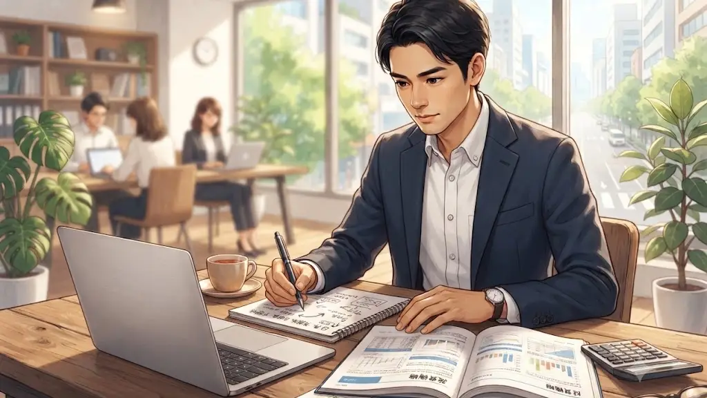 証券会社選びを真剣に考える様子