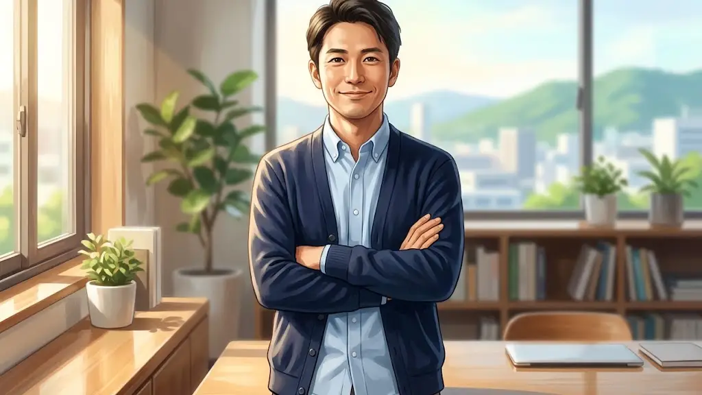 満足そうな笑顔で腕組みをしてうなずく日本人男性