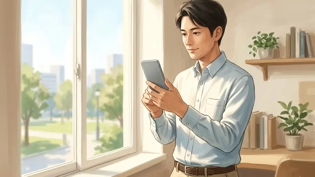 スマートフォンを操作してねんきんネットに登録する男性