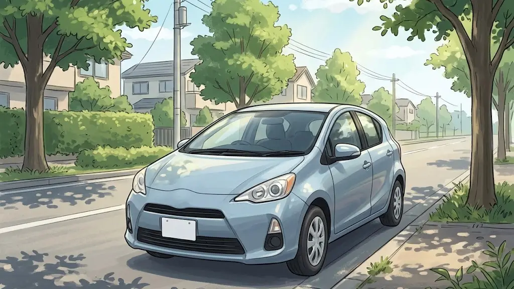 郊外の穏やかな道路脇に停車している乗用車